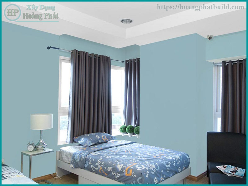 Phối màu sơn phòng ngủ màu xanh dương sang trọng